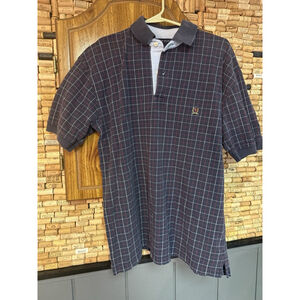 Vintage Tommy Hilfiger Blue & Red Plaid Polo Cotton Shirt Collared Size Large